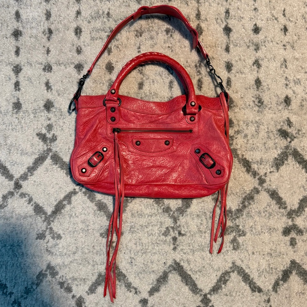 BALENCIAGA hot pink small city bag similar style handbag